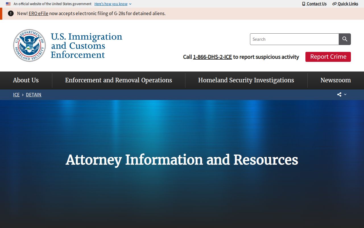ICE attorney information explaining Online Detainee Locator System scope