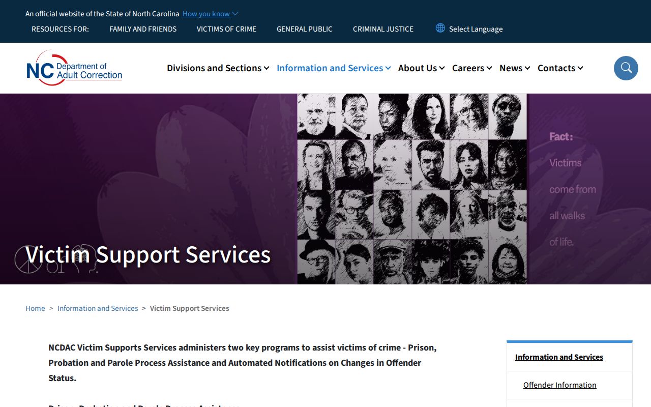 Northampton County projected release date information from NC DAC Victim Support Services